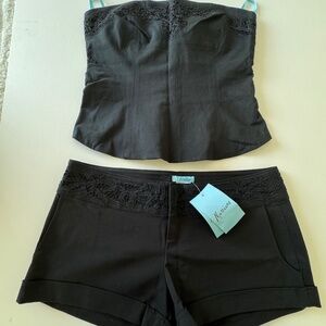 Vintage Marciano Black Short Set with Bustier Top Size 10 Cotton